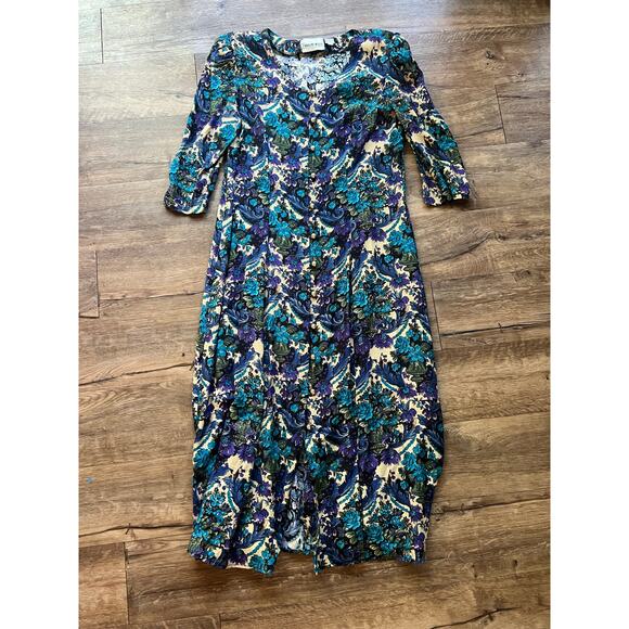 Vintage floral button up dress 1990's rayon whimsy goth grunge size 8 - Picture 2 of 3